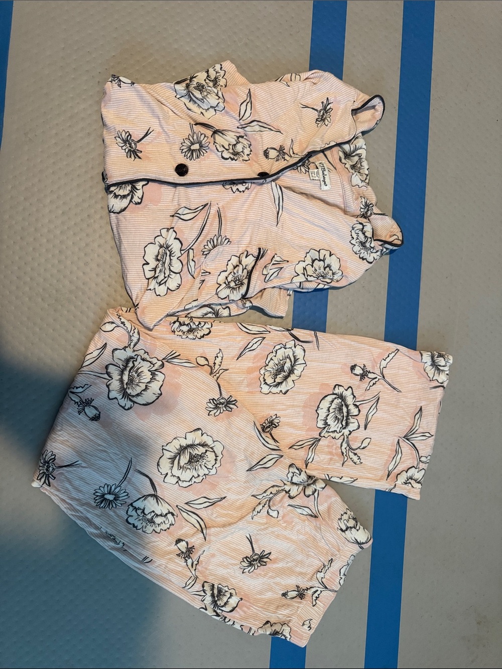 PJ Salvage Pink Floral Pajama Set with Black Trim